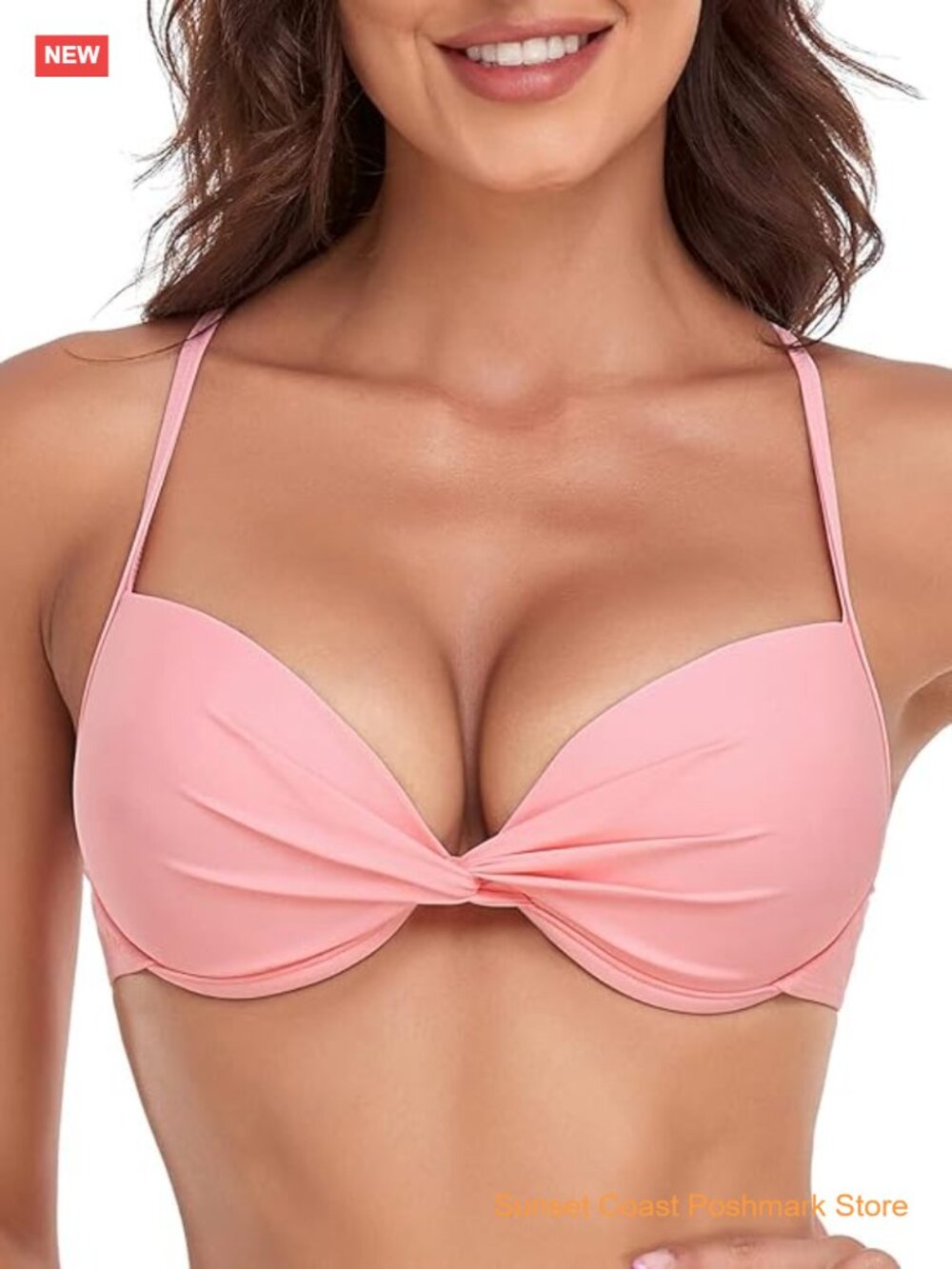 Women's Push Up Bikini Top Twist Front Underwire Molded Pads Criss Cross Back